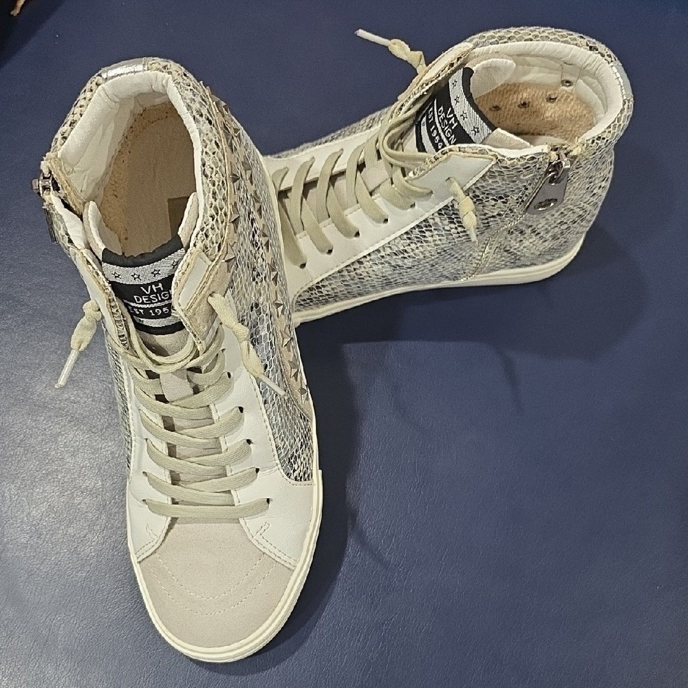 Vintage Havana VH Design Snakeskin Metallic High Top Sneakers Silver Gray Sz 9 - Picture 2 of 10